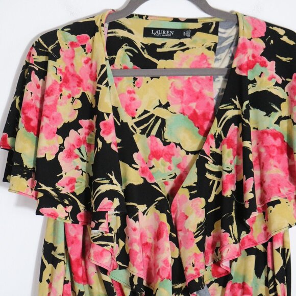 Lauren Ralph Lauren Floral Ruffle Trim Surplice Jersey Top Women XL Wrap Stretch - Picture 3 of 7